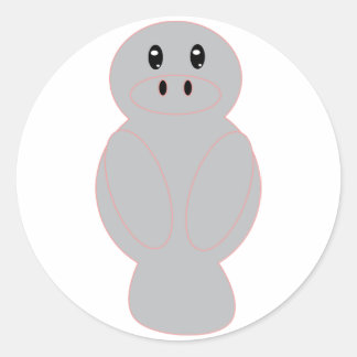 Cute Grey Manatee Cartoon – Adorable Minimalist Classic Round Sticker