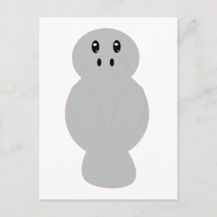 Cute Grey Manatee Cartoon Pink Outline Postcard