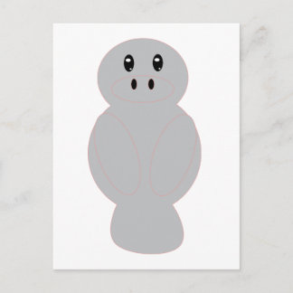 Cute Grey Manatee Cartoon Pink Outline Postcard