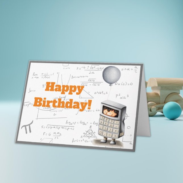 Cute grey math equation and calculator birthday card (Creator Uploaded)