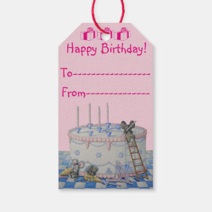 Cute grey mice decorated birthday cake candles gift tags