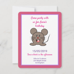 Cute grey mouse birthday party invitation