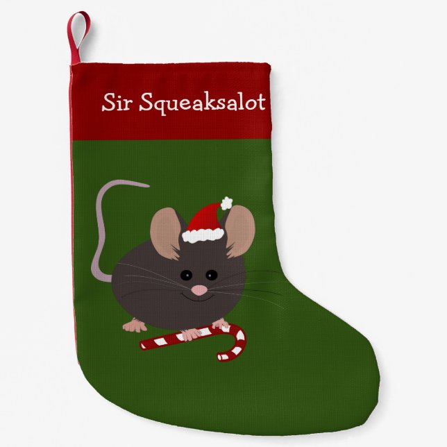 Cute Grey Mouse Christmas Stocking (Front)