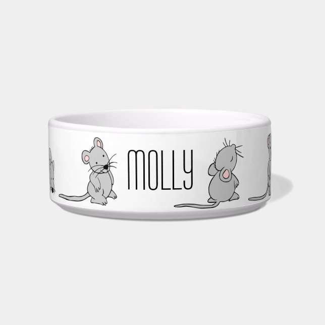 Cute Grey Mouse Illustrations Personalised Bowl (Front)