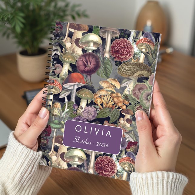 Cute Grey Mushroom Garden Pattern Fungi Notebook (Creator Uploaded)
