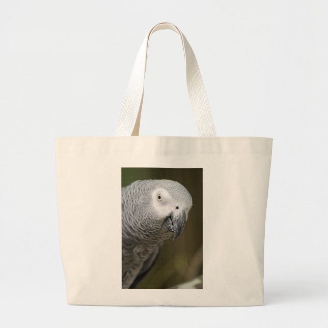 cute grey parrot large tote bag (Front)