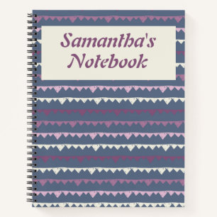 Cute Grey Personalised Artistic Striped Zig Zag Notebook