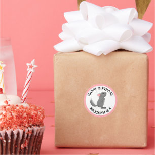 Cute grey pink chinchilla personalised birthday classic round sticker