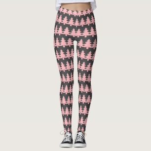 Cute Grey Pink Christmas Trees Pattern Womens Leggings