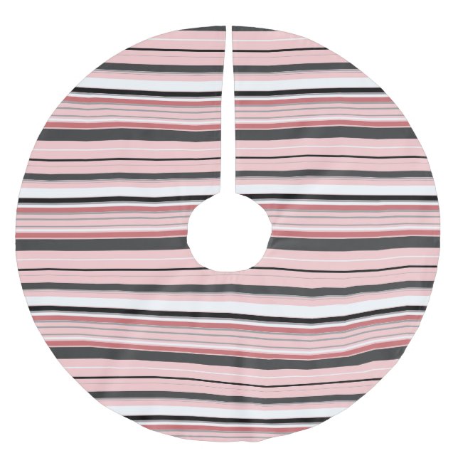 Cute grey pink stripes brushed polyester tree skirt (Front)