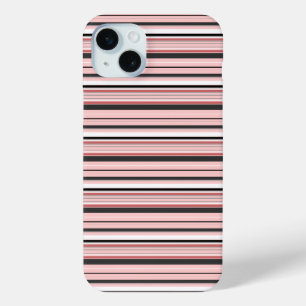 Cute grey pink stripes iPhone 15 mini case