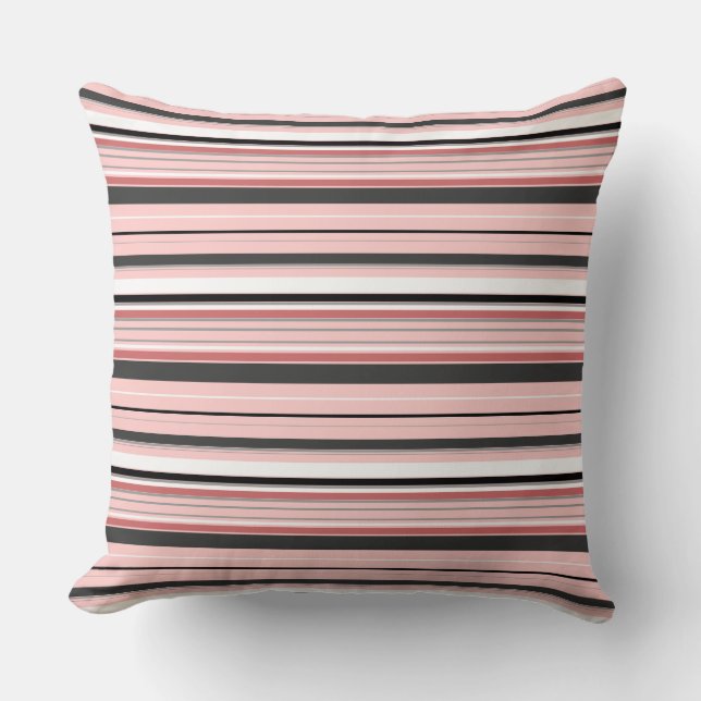 Cute grey pink stripes cushion (Front)