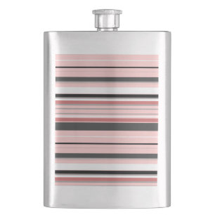 Cute grey pink stripes hip flask