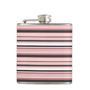Cute grey pink stripes hip flask