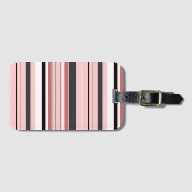 Cute grey pink stripes luggage tag (Front Horizontal)