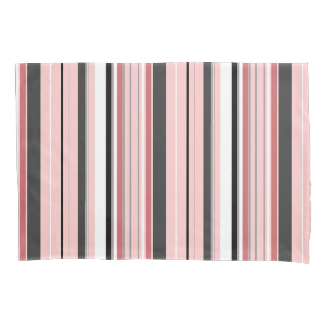 Cute grey pink stripes pillowcase (Front-Left)