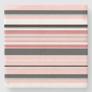 Cute grey pink stripes stone coaster