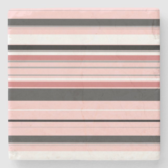 Cute grey pink stripes stone coaster (Front)