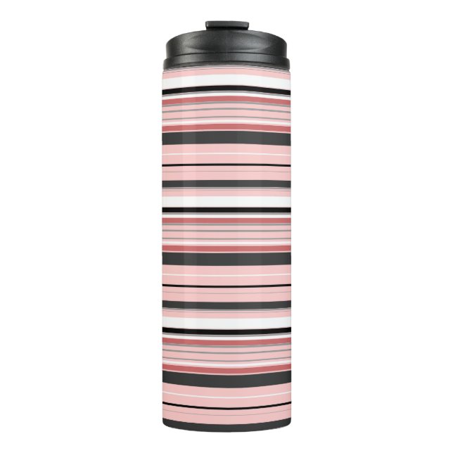 Cute grey pink stripes thermal tumbler (Front)