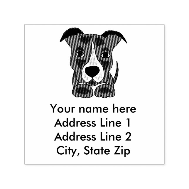 Cute Grey Pitbull Puppy Address Stamp (Design)