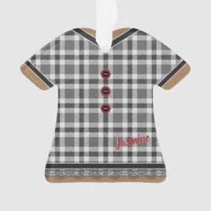 Cute Grey Plaid Dress with Lace Trim Customised Ornament