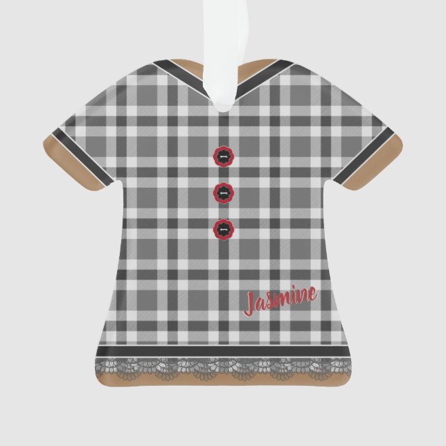 Cute Grey Plaid Dress with Lace Trim Customised Ornament (Front)