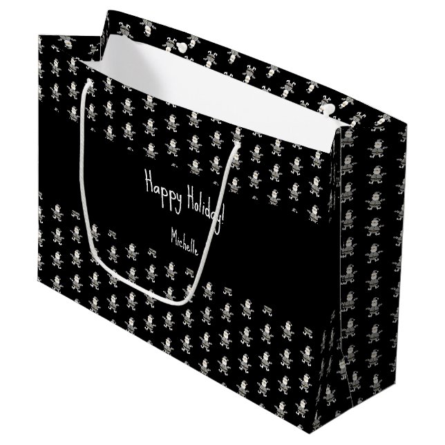 Cute Grey Plaid Santa Holiday Pattern Large Gift Bag (Front Angled)