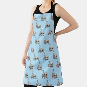 Cute Grey Playful Kitty Cat Apron