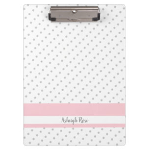 Cute grey polka dots with pink, personalised clipboard