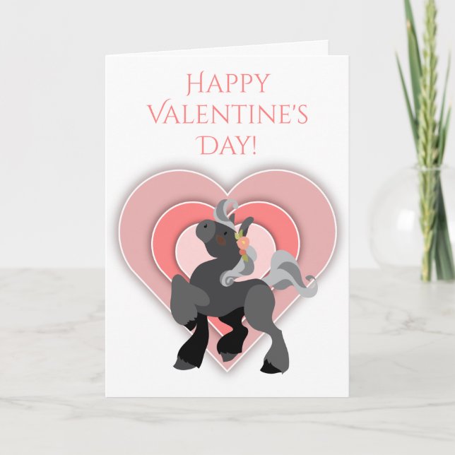 Cute Grey Pony and Hearts Horse Valentine's Day Holiday Card (Front)