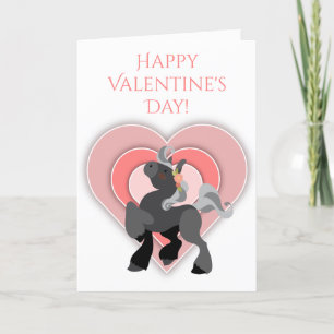 Cute Grey Pony and Hearts Horse Valentine's Day Holiday Card