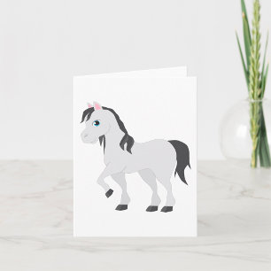 Cute Grey Pony Cartoon Whimsical Horse Card