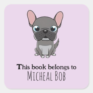 Cute grey pug dog purple square sticker
