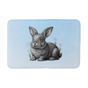 Cute Grey Rabbit against a Blue Sky Bath Mat