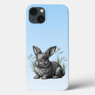 Cute Grey Rabbit against a Blue Sky iPhone 13 Case
