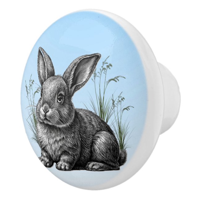 Cute Grey Rabbit against a Blue Sky Ceramic Knob (Right)