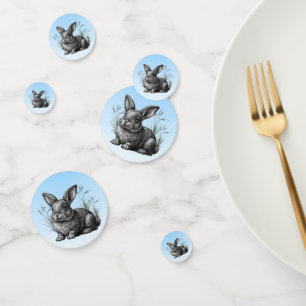 Cute Grey Rabbit against a Blue Sky Confetti