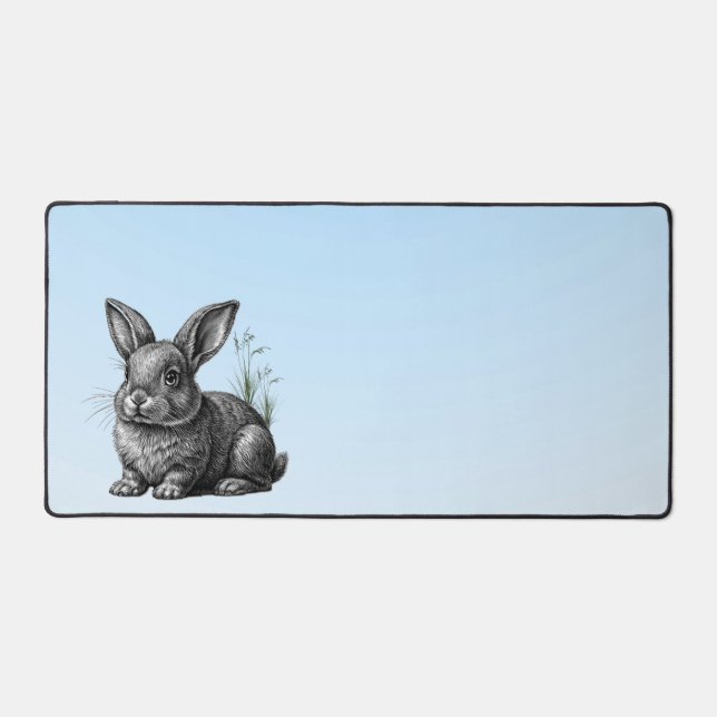 Cute Grey Rabbit against a Blue Sky Desk Mat (Front)