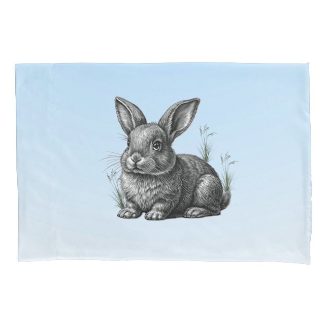 Cute Grey Rabbit against a Blue Sky Pillowcase (Front)
