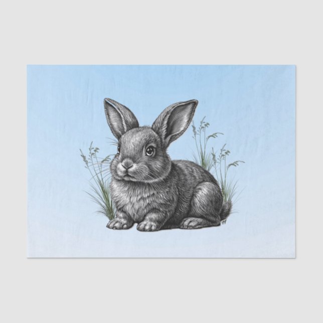 Cute Grey Rabbit against a Blue Sky Tissue Paper (Front)