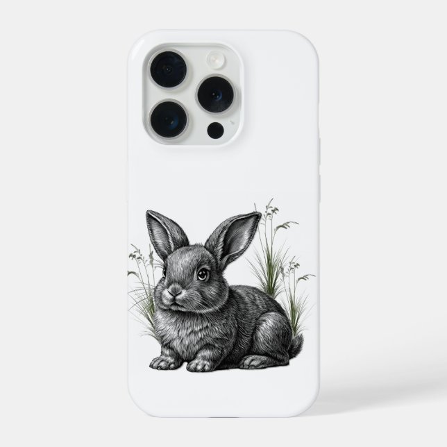 Cute Grey Rabbit Among the Grass iPhone Case (Back)