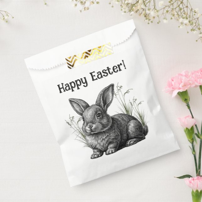 Cute Grey Rabbit Happy Easter Favour Bags (Sealed)
