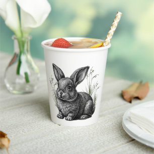 Cute Grey Rabbit Paper Cups