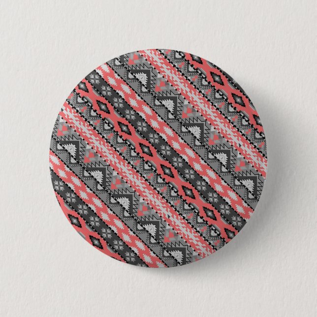 Cute grey red aztec pattern design 6 cm round badge (Front)