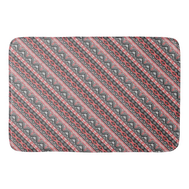 Cute grey red aztec pattern design bath mat (Front)
