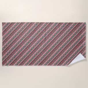 Cute grey red aztec pattern design beach towel