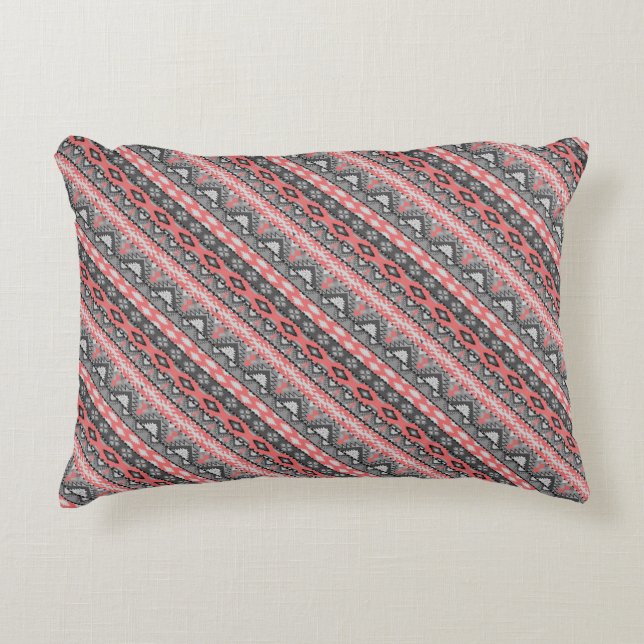 Cute grey red aztec pattern design decorative cushion (Front)
