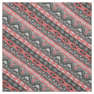 Cute grey red aztec pattern design fabric