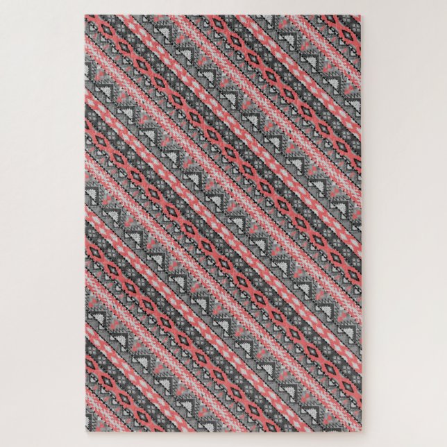 Cute grey red aztec pattern design jigsaw puzzle (Vertical)