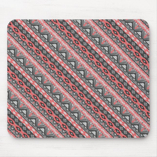 Cute grey red aztec pattern design mouse mat (Front)
